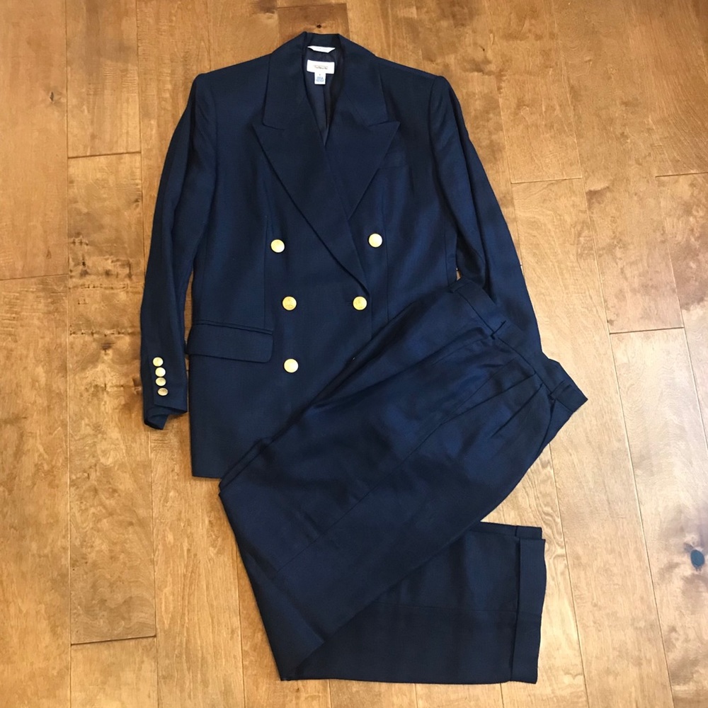 Talbots Irish Linen Navy Blue Suit